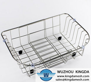 Stainless steel dish rack in sink